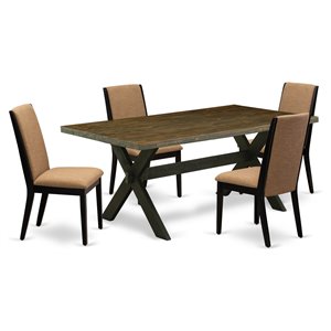 East West Furniture X-Style 5-piece Dining Set in Black/Light Sable/Jacobean