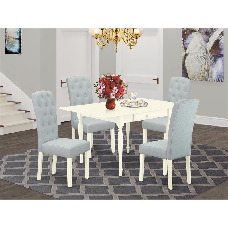 East West Furniture 5Pcs Wood Dining Set in Linen White/Baby Blue