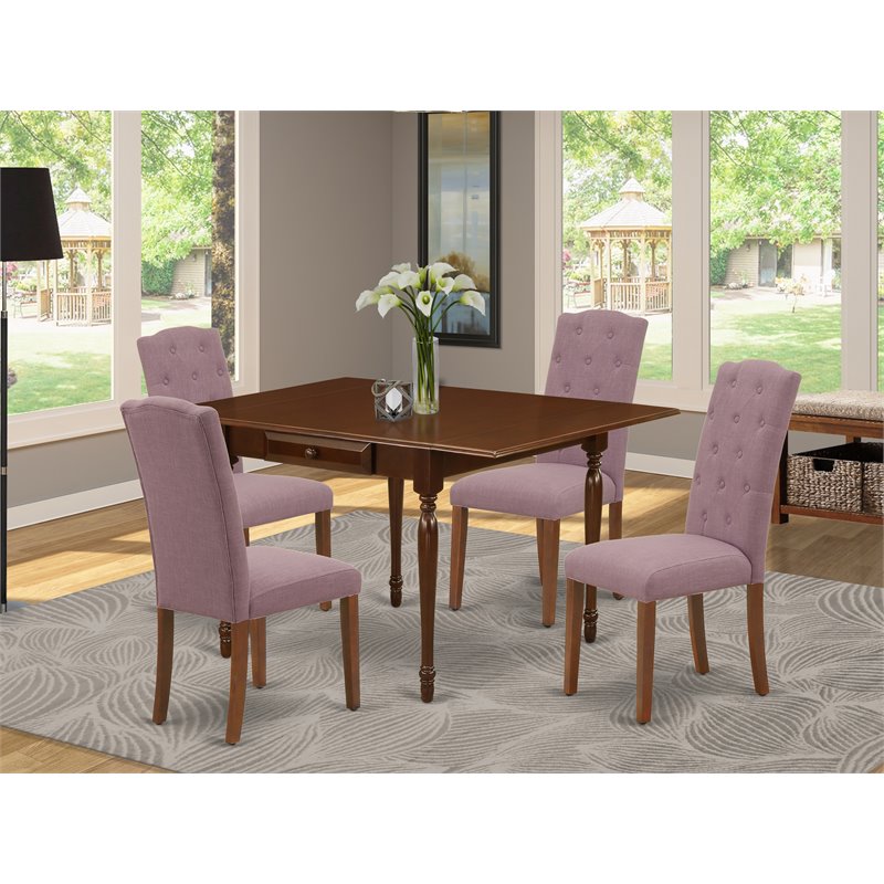 East West Furniture 5Pcs Wood Dining Set in Mahogany/Dahlia