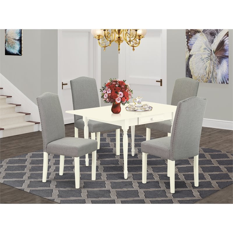 East West Furniture 5Pcs Wood Dining Set in Linen White/Shitake