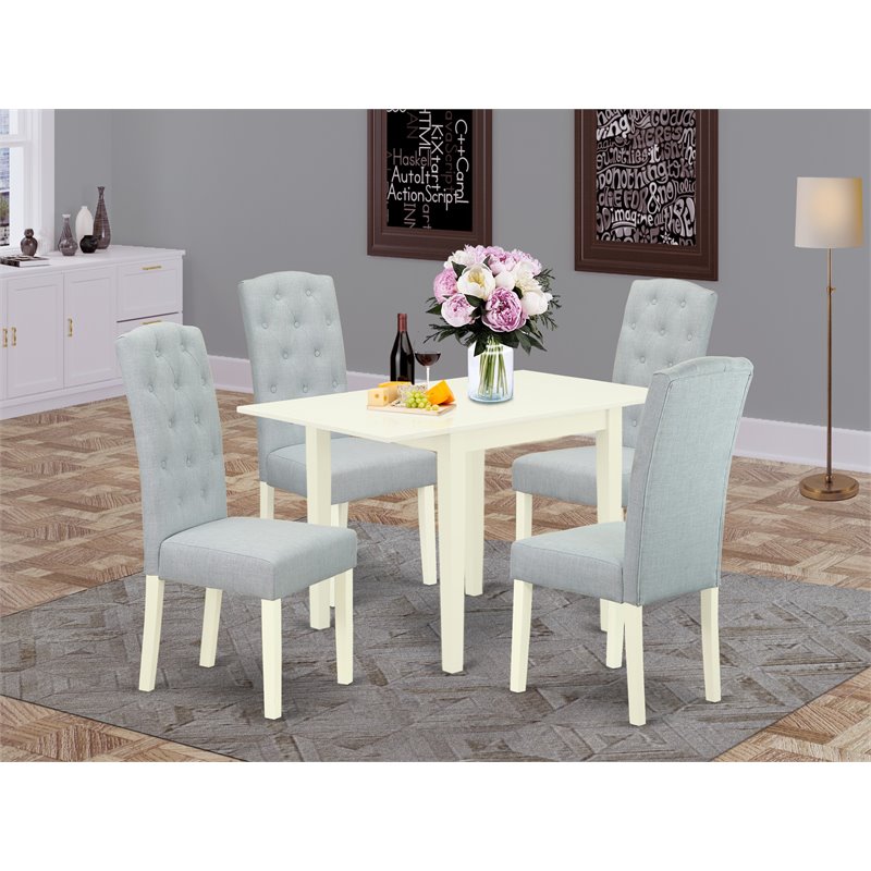 East West Furniture 5-Piece Wood Dining Set in Baby Blue/Linen White