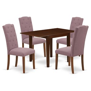 East West Furniture 5-Piece Wood Dining Set in Dahlia/Mahogany