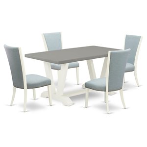 East West Furniture V-Style 5-piece Wood Dining Room Set in Linen White