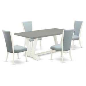 East West Furniture V-Style 5-piece Wood Dining Set in Linen White