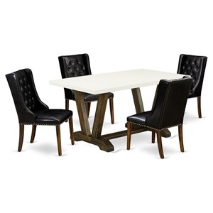East West Furniture V-Style 5-piece Wood Dining Set in Jacobean/Black