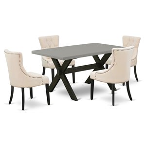 East West Furniture X-Style 5-piece Wood Dining Table Set in Black/Light Beige