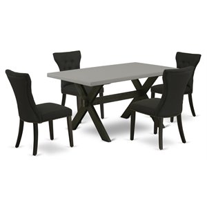 East West Furniture X-Style 5-piece Wood Dining Set with Cushion Seat in Black