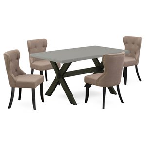 East West Furniture X-Style 5-piece Wood Dining Set in Black/Coffee/Cement