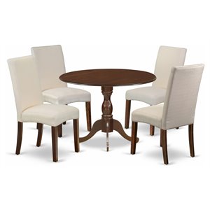 East West Furniture Dublin 5-piece Wood Dining Set in Mahogany/Cream