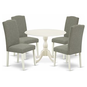 East West Furniture Dublin 5-piece Wood Dining Set in Linen White/Dark Shitake