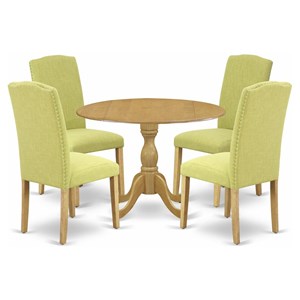 East West Furniture Dublin 5-piece Wood Dining Set in Oak/Limelight
