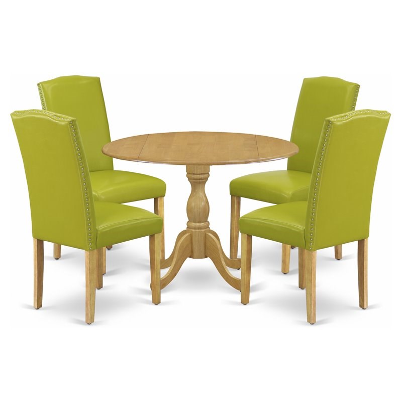 East West Furniture Dublin 5-piece Wood Dining Set in Oak/Autumn Green