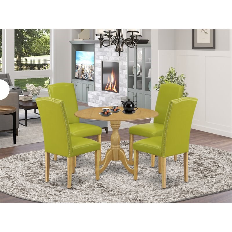East West Furniture Dublin 5-piece Wood Dining Set in Oak/Autumn Green