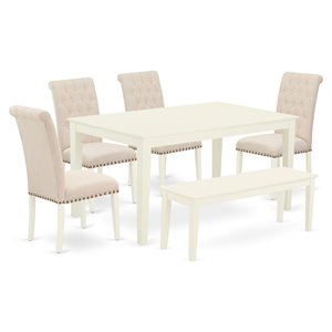 East West Furniture Capri 6-piece Wood Dining Set in Linen White/Light Beige