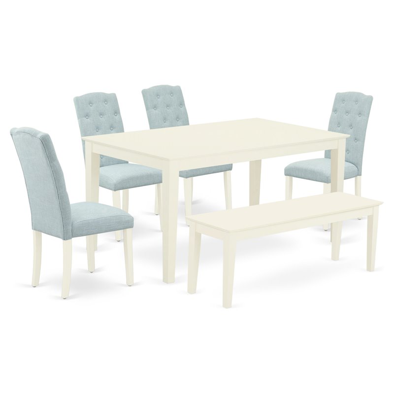 East West Furniture Capri 6-piece Wood Dining Set in Linen White/Baby Blue