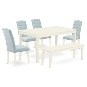 East West Furniture Capri 6-piece Wood Dining Set in Linen White/Baby Blue