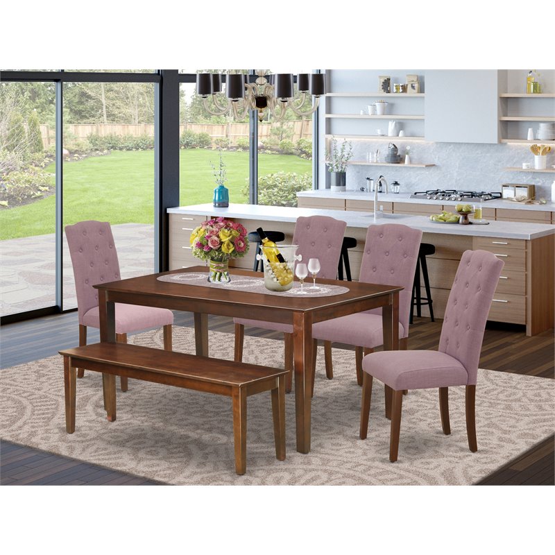 East West Furniture Capri 6-piece Wood Dining Set in Mahogany/Dahlia