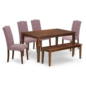 East West Furniture Capri 6-piece Wood Dining Set in Mahogany/Dahlia