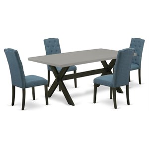 East West Furniture X-Style 5-piece Wood Dining Table Set in Black/Blue