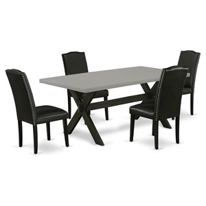 East West Furniture X-Style 5-piece Wood Dining Set with Leather Seat in Black