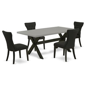 East West Furniture X-Style 5-piece Wood Dining Table Set in Black/Cement