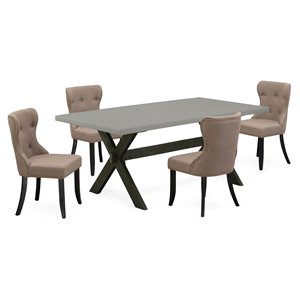 East West Furniture X-Style 5-piece Wood Dining Set in Black/Cement