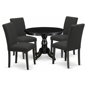 East West Furniture Hartland 5-piece Wood Dining Set in Wire Brush Black