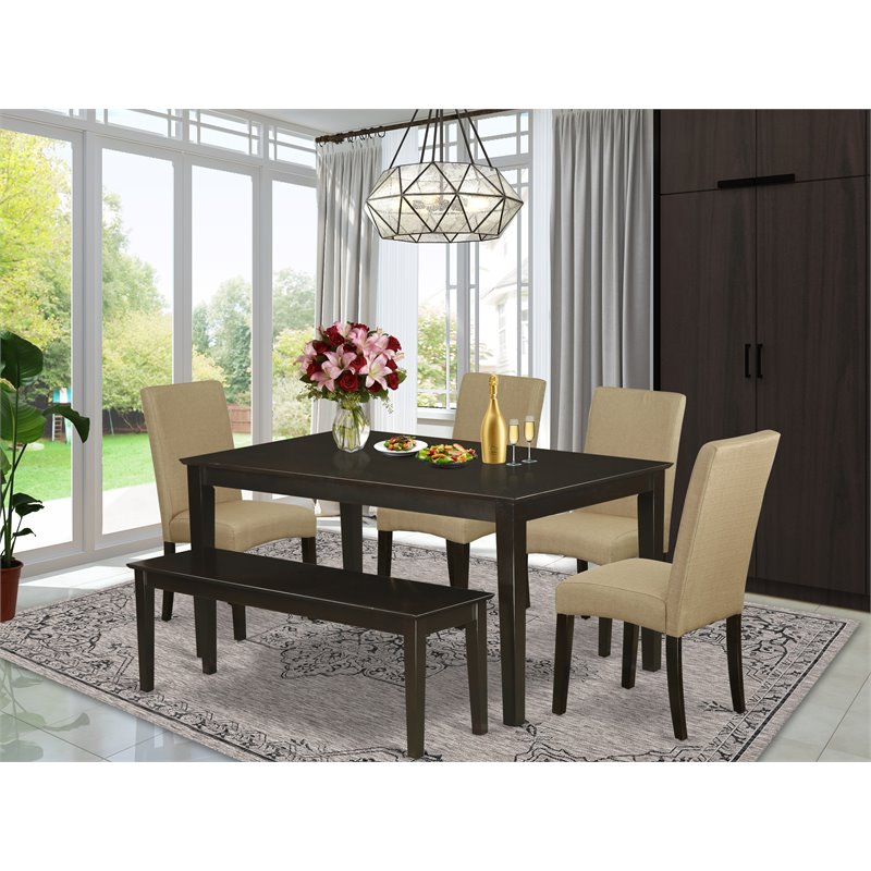 East West Furniture Capri 6-piece Wood Dining Set in Cappuccino/Brown