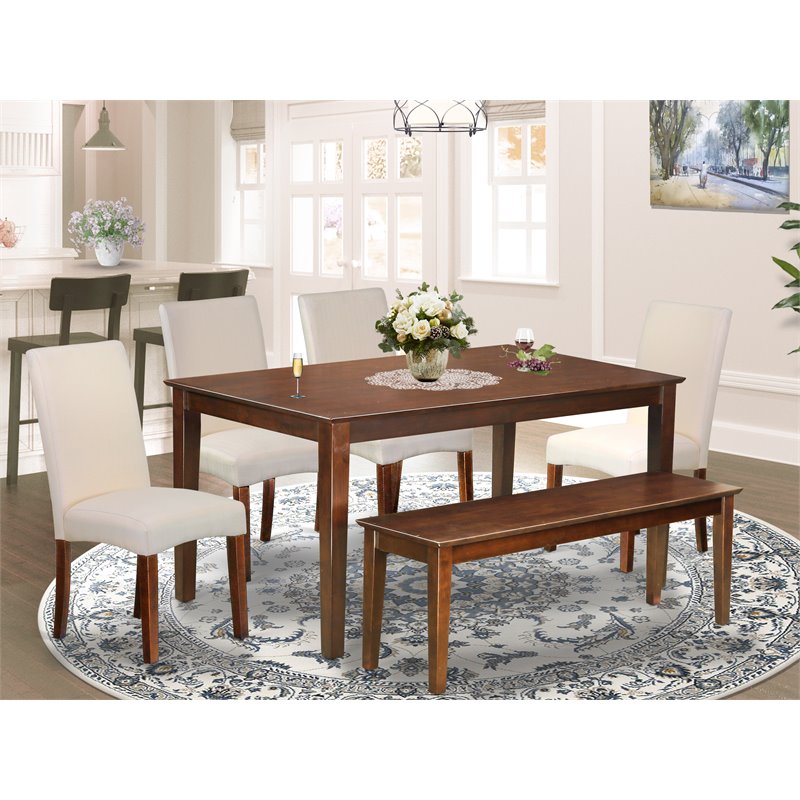 East West Furniture Capri 6-piece Wood Dining Set in Mahogany/Cream