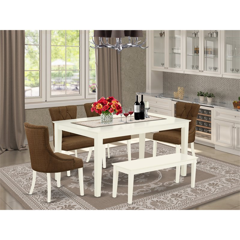 East West Furniture Capri 6-piece Wood Dining Set in Linen White/Dark Coffee