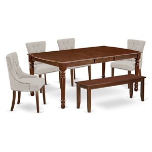 East West Furniture Dover 6-piece Wood Dining Set in Mahogany/Doeskin