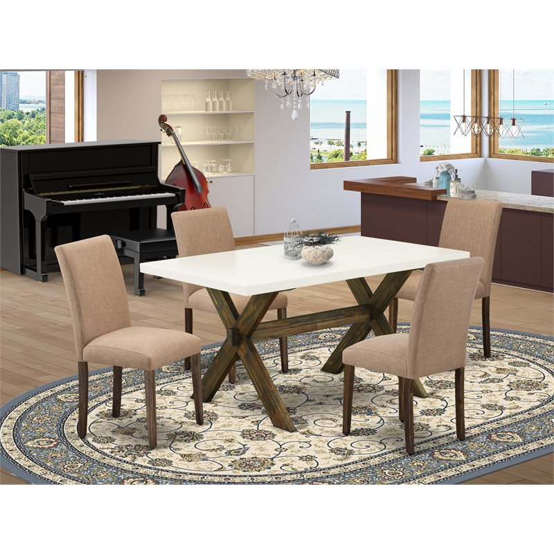 East West Furniture X-Style 5-piece Wood Dining Set in Brown/Light Sable