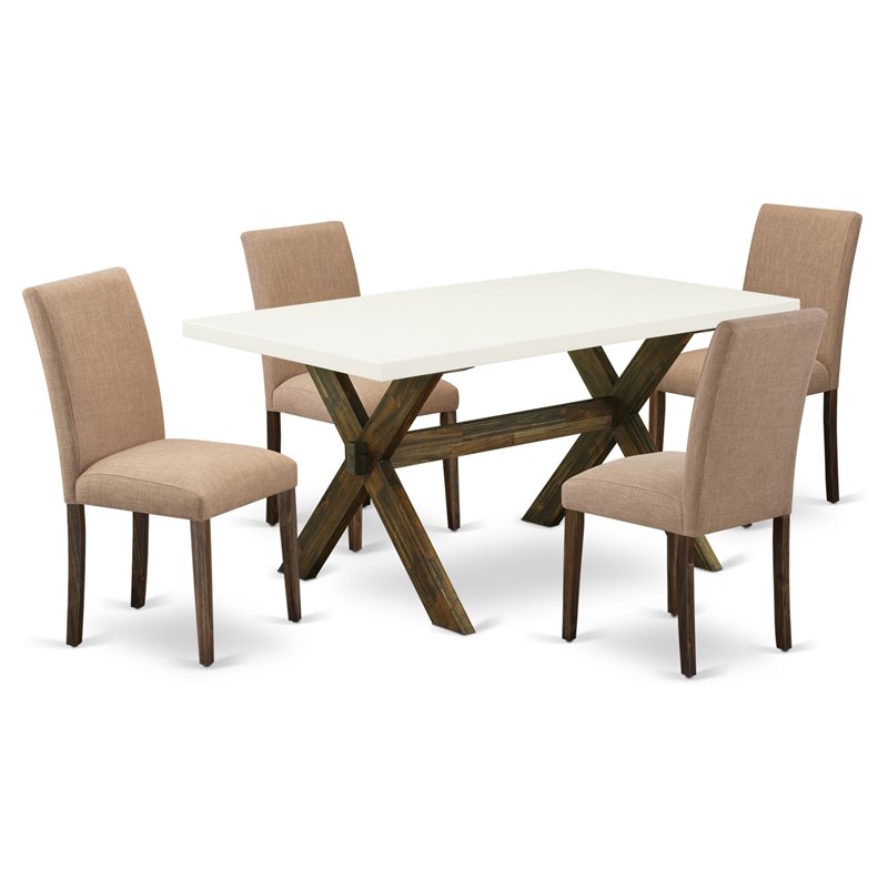 East West Furniture X-Style 5-piece Wood Dining Set in Brown/Light Sable