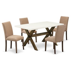 East West Furniture X-Style 5-piece Wood Dining Set in Brown/Light Sable