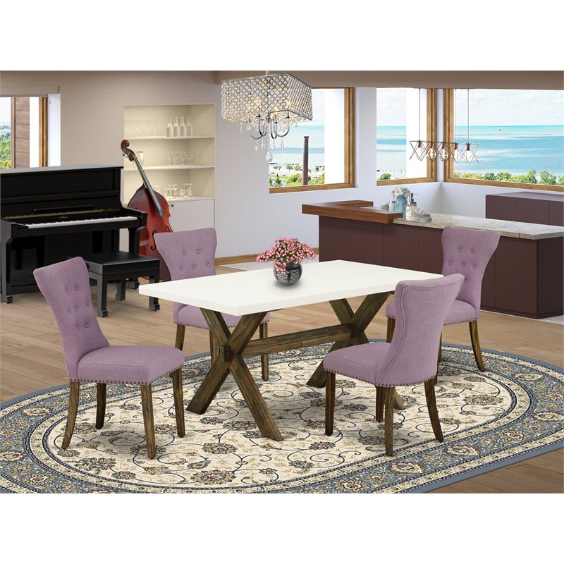 East West Furniture X-Style 5-piece Wood Dining Set in Jacobean Brown/Dahlia
