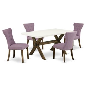 East West Furniture X-Style 5-piece Wood Dining Set in Jacobean Brown/Dahlia