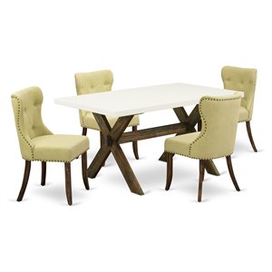 East West Furniture X-Style 5-piece Wood Dining Set in Jacobean Brown/Limelight