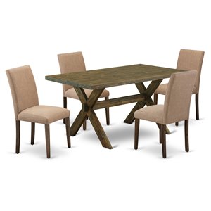 East West Furniture X-Style 5-piece Dining Room Set in Brown/Light Sable