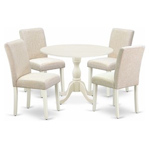 East West Furniture Dublin 5-piece Wood Dining Set in Linen White/Light Beige