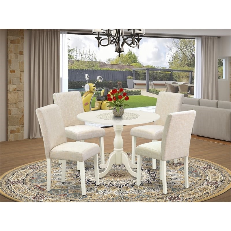 East West Furniture Dublin 5-piece Wood Dining Set in Linen White/Light Beige