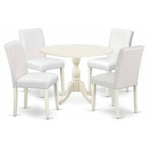 East West Furniture Dublin 5-piece Wood Dining Set with Leather Seat in White