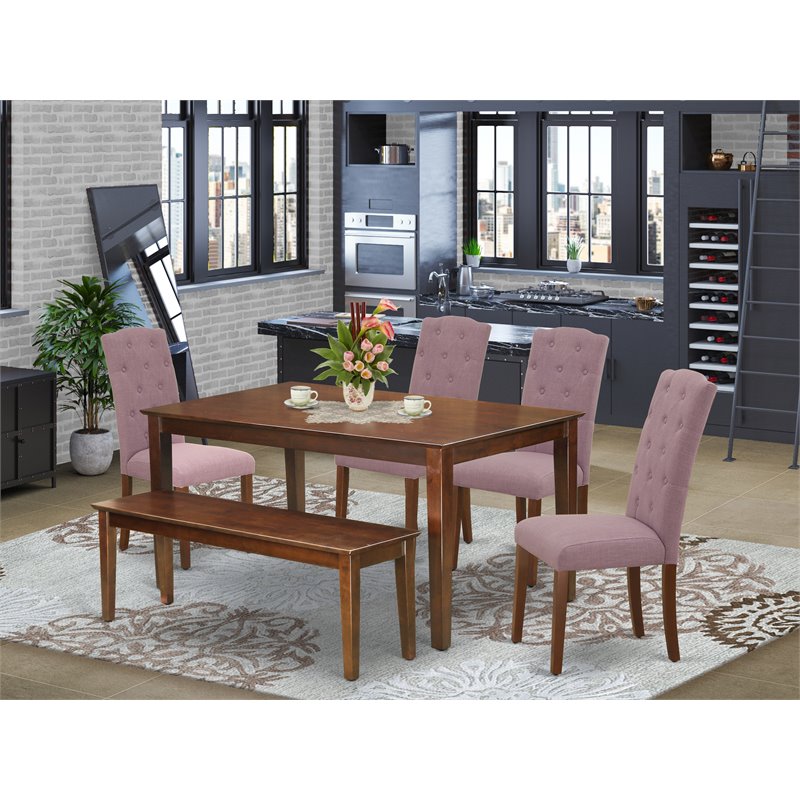 East West Furniture Dudley 6-piece Wood Dining Set in Mahogany/Dahlia