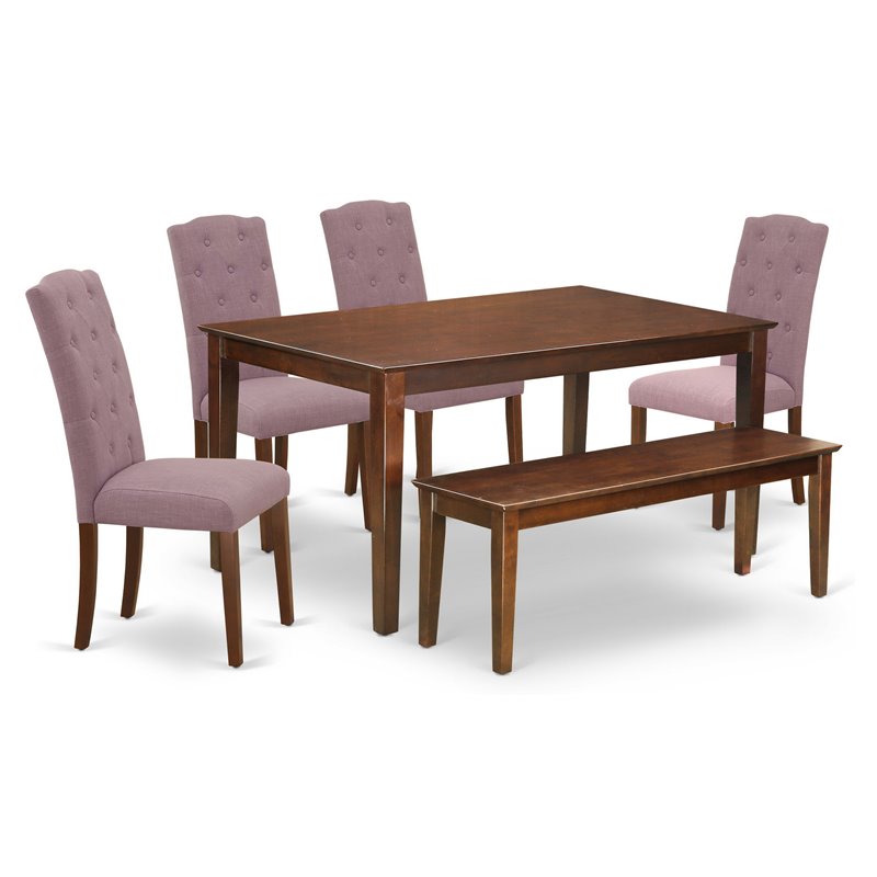 East West Furniture Dudley 6-piece Wood Dining Set in Mahogany/Dahlia