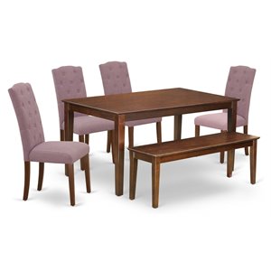 East West Furniture Dudley 6-piece Wood Dining Set in Mahogany/Dahlia