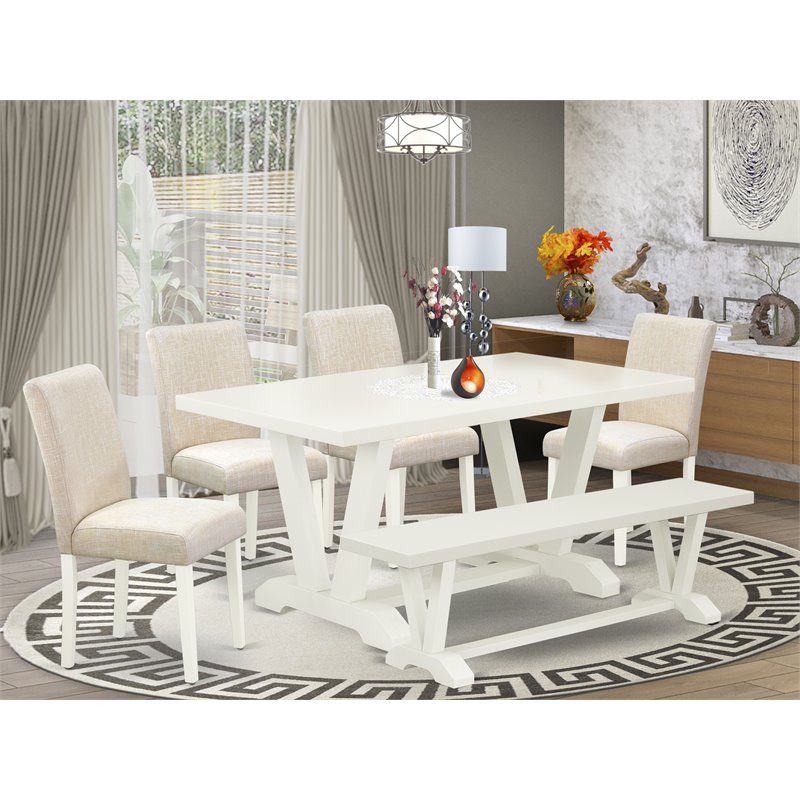East West Furniture V-Style 6-piece Wood Dining Set with High Back in White