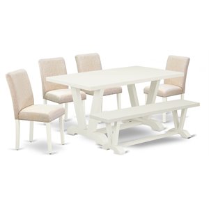 East West Furniture V-Style 6-piece Wood Dining Set with High Back in White