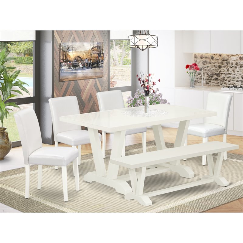 East West Furniture V-Style 6-piece Wood Dinette Set in Linen White