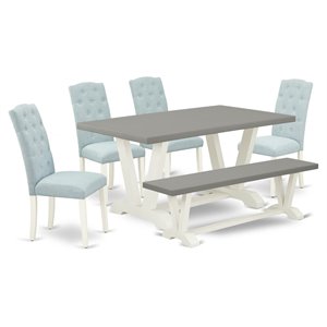 East West Furniture V-Style 6-piece Wood Kitchen Set in Linen White/Cement