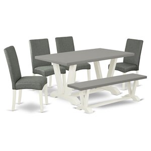 East West Furniture V-Style 6-piece Wood Dining Set in Linen White/Gray