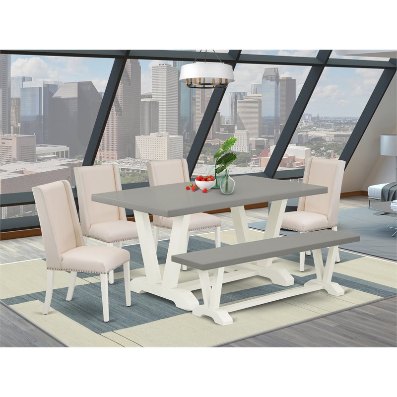 East West Furniture V-Style 6-piece Wood Dining Set in Black/Cream
